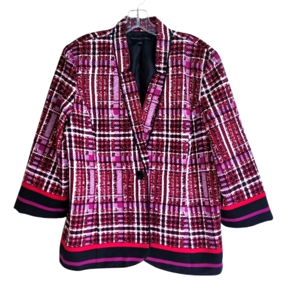 Preston & York Red Black Women Maximalist Career Houndstooth Blazer Sz 18